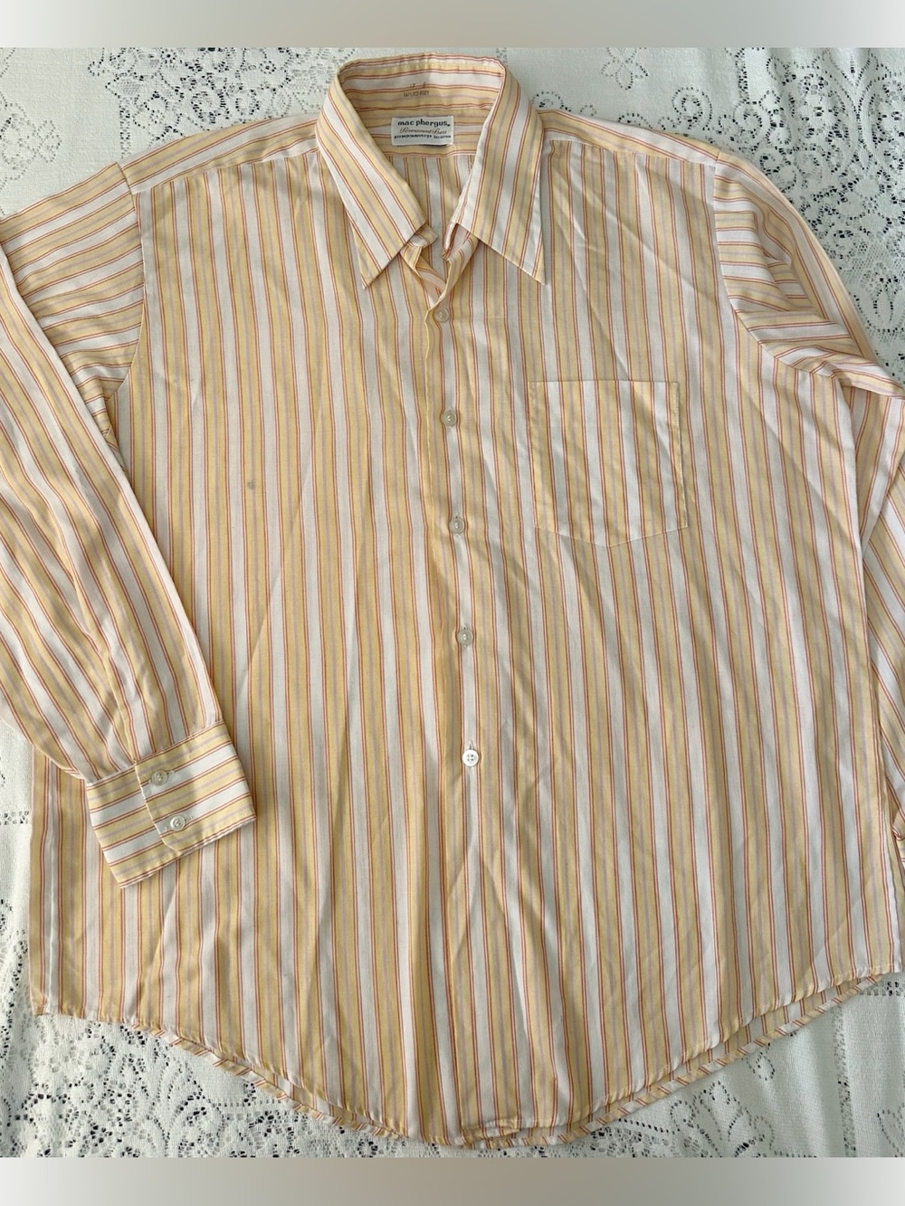 Vintage 70s Men’s Shirt XL 17.5 Neck Long Sleeve Pointed Collar Striped Western